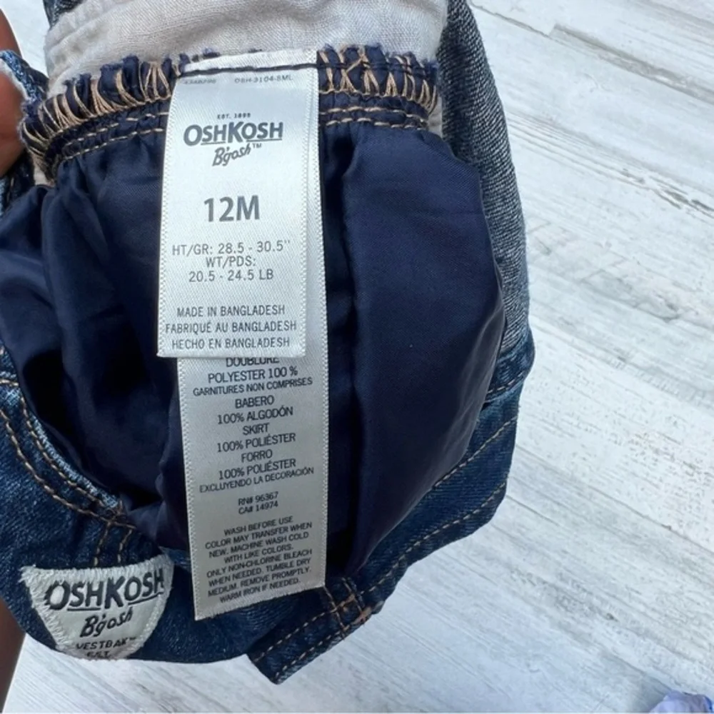 Osh Kosh B'gosh Toddler Girl Size 12 Month Bundle Denim Tulle Tutu Overall Dress